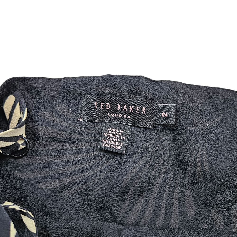 Ted Baker 100% Silk Dress Womens Size 2 Black Botanical Tropical Hawaiian Boho - Picture 3 of 14